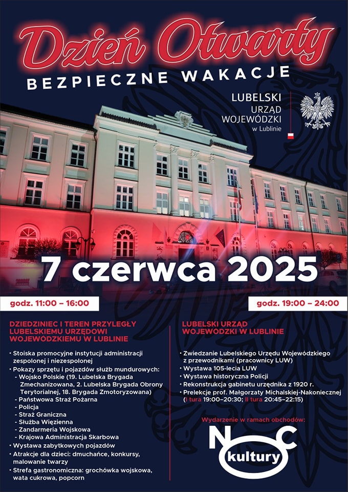 aproszenie na Dzień Otwarty pod hasłem „Bezpieczne Wakacje” oraz Noc Kultury
