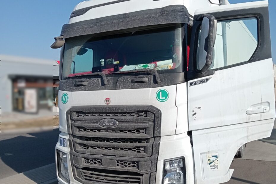 Biała ciężarówka Ford zaparkowana na parkingu w słoneczny dzień.
